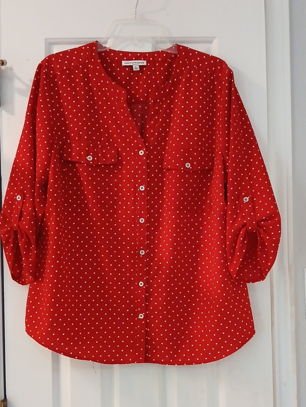 Notations Red Polka Dot Button-Down Blouse